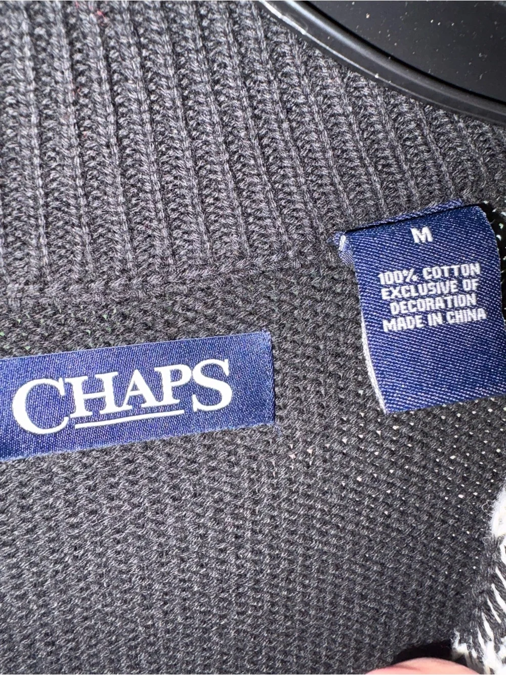 Chaps Nordic fair isle Wild Boar quarter zip sweater size Med black 100%cotton